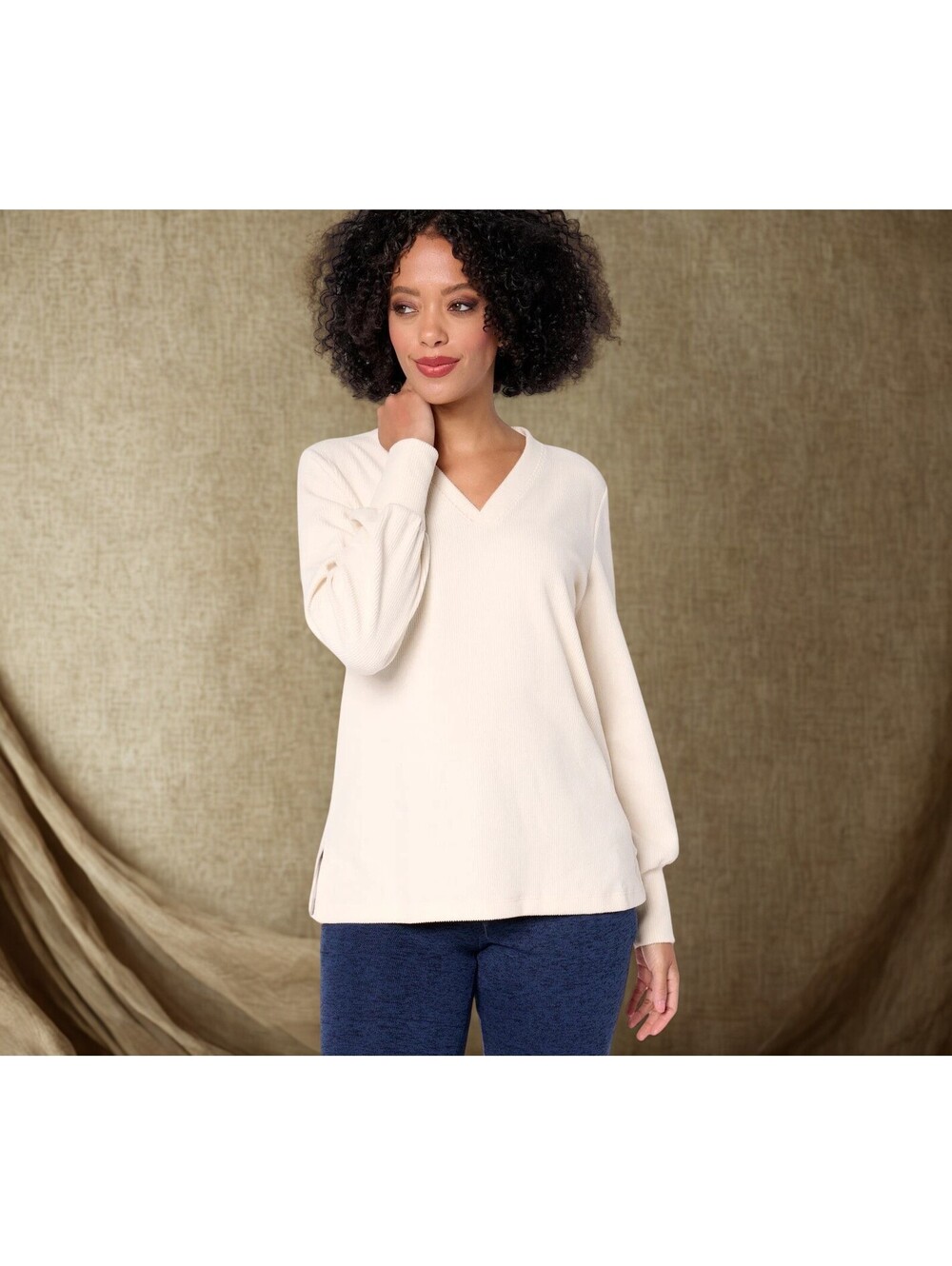 Cuddl Duds Ribbed Fleece V-Neck Pullover Size M